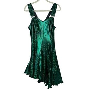 Hollywood Babe Irridescent Emerald Green Asymmetric Hem Mermaid Dress